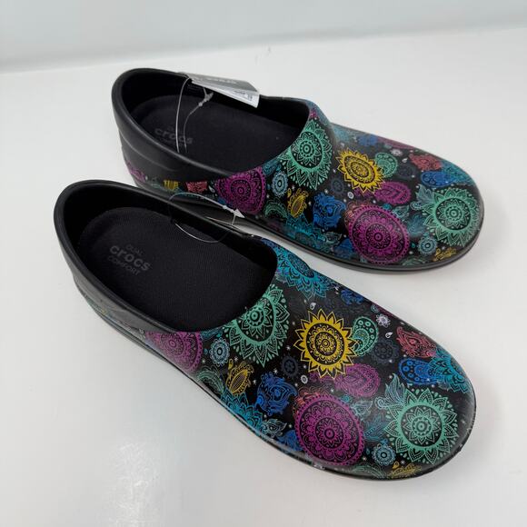 Crocs Clogs Women's 9 Black Multi-color Neria Pro II Graphic Clogs Nurse NWT - Picture 8 of 12